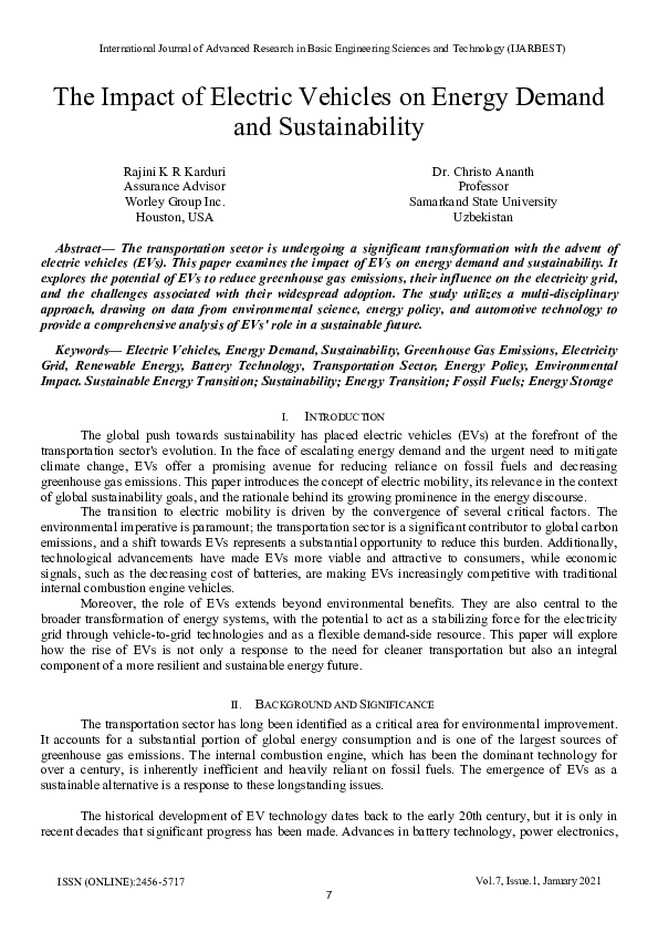(PDF) The Impact of Electric Vehicles on Energy Demand and Sustainability