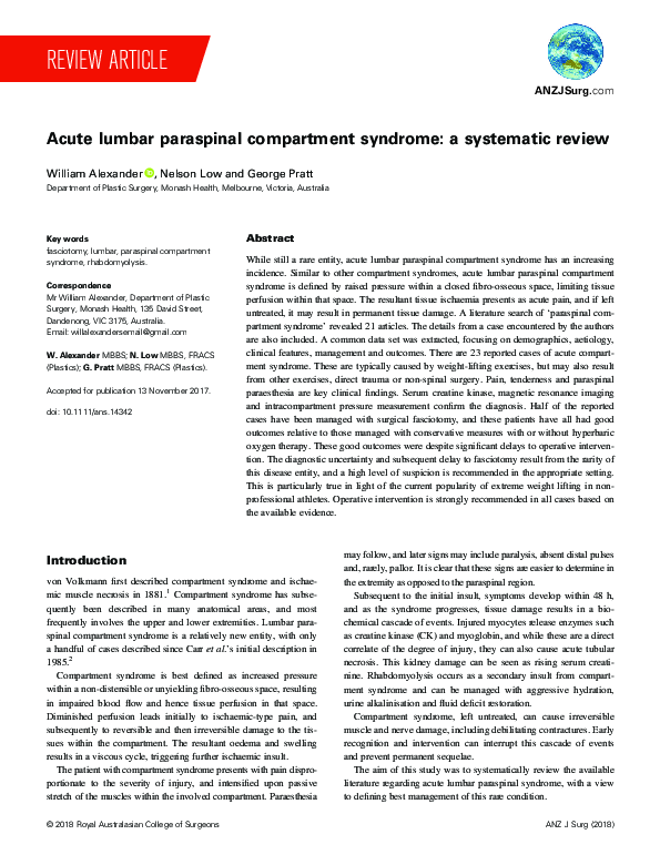 (PDF) Acute Lumbar Paraspinal Compartment Syndrome After Strenuous Exercise