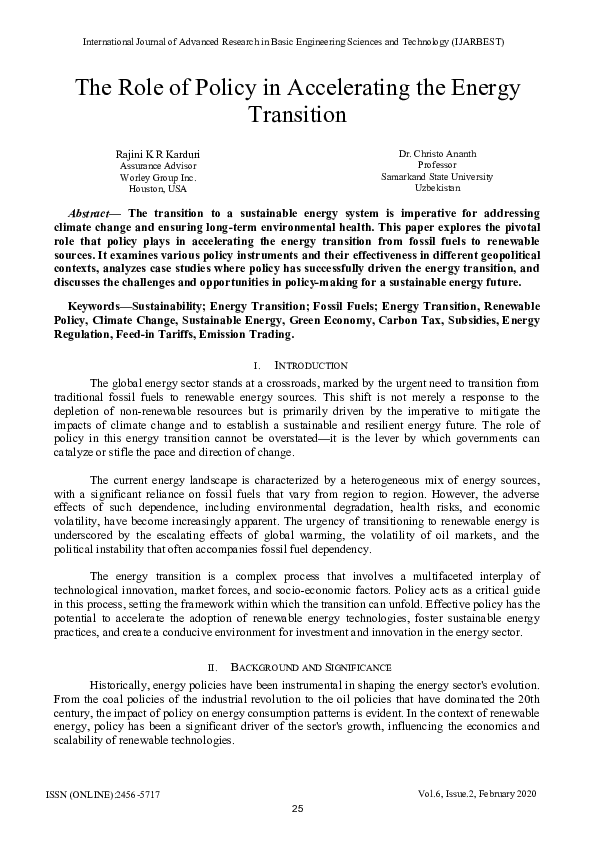 (PDF) The Role of Policy in Accelerating the Energy Transition