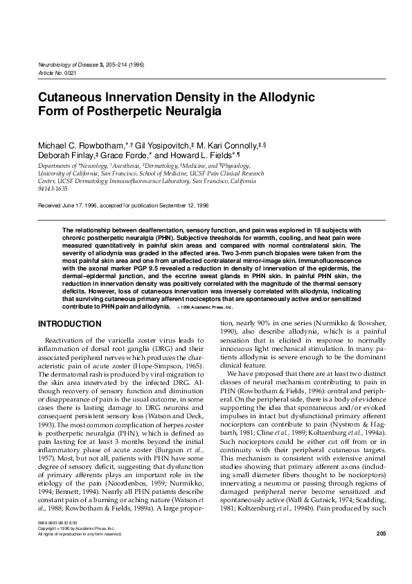 (PDF) Cutaneous Innervation Density in the Allodynic Form of ...