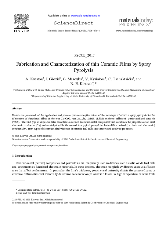 (PDF) Fabrication and Characterization of thin Ceramic Films by Spray ...