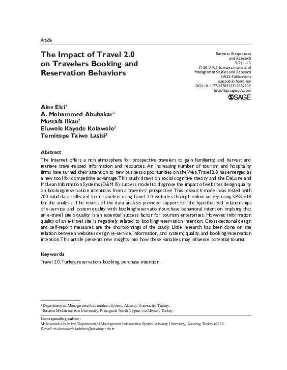 (PDF) The Impact of Travel 2.0 on Travelers Booking and Reservation ...