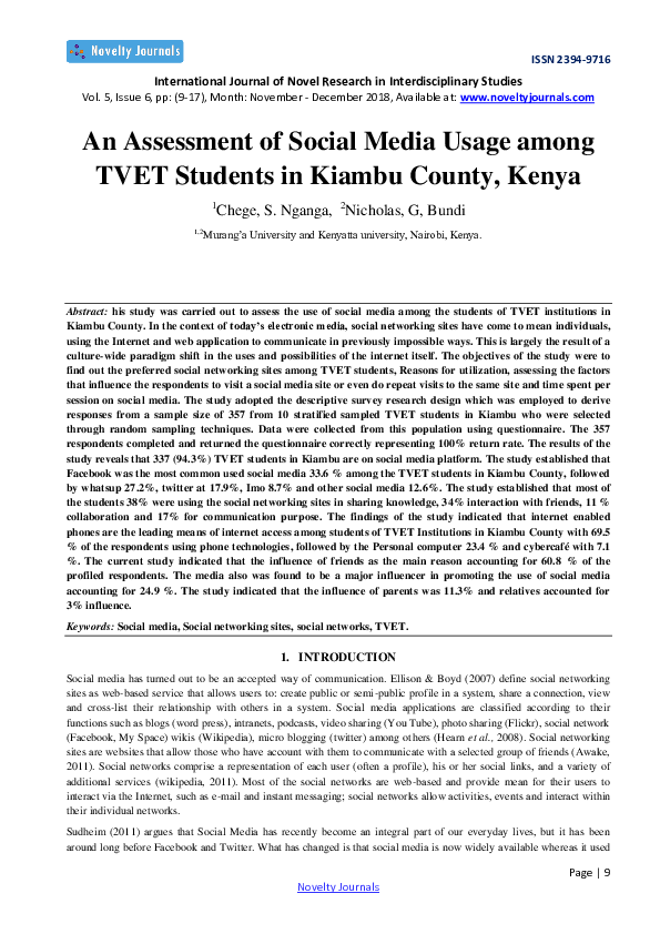 (PDF) An Assessment of Social Media Usage among TVET Students in Kiambu ...