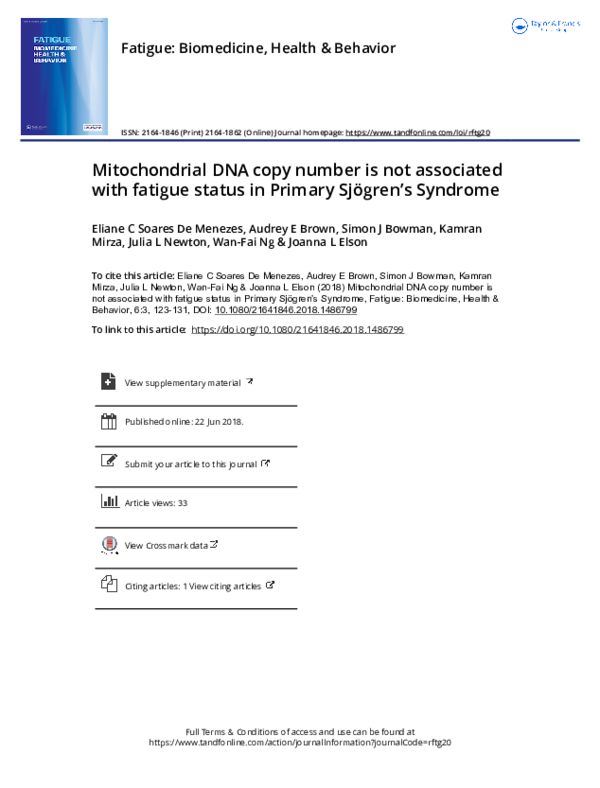 (PDF) Mitochondrial DNA copy number is not associated with fatigue ...