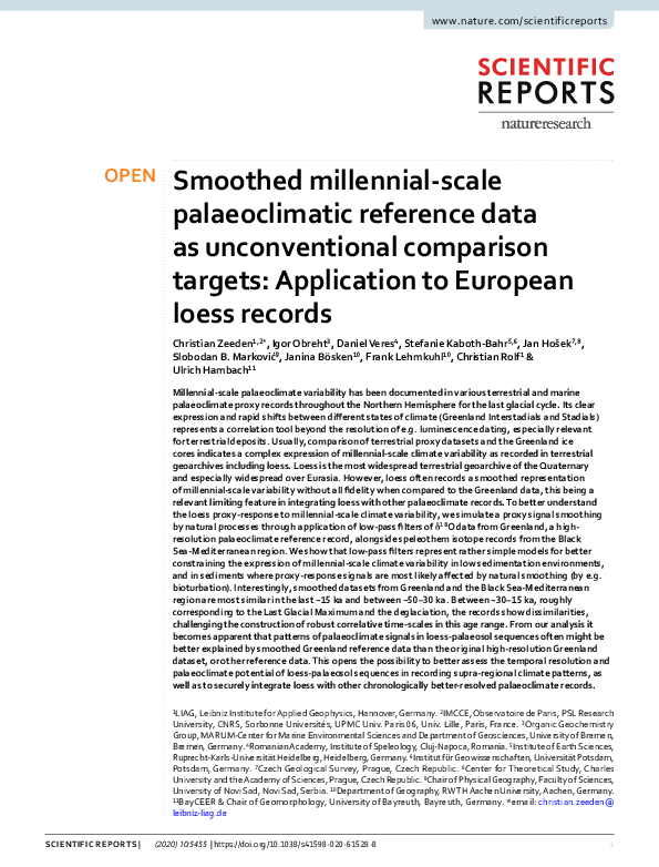 (PDF) Smoothed millennial-scale palaeoclimatic reference data as ...