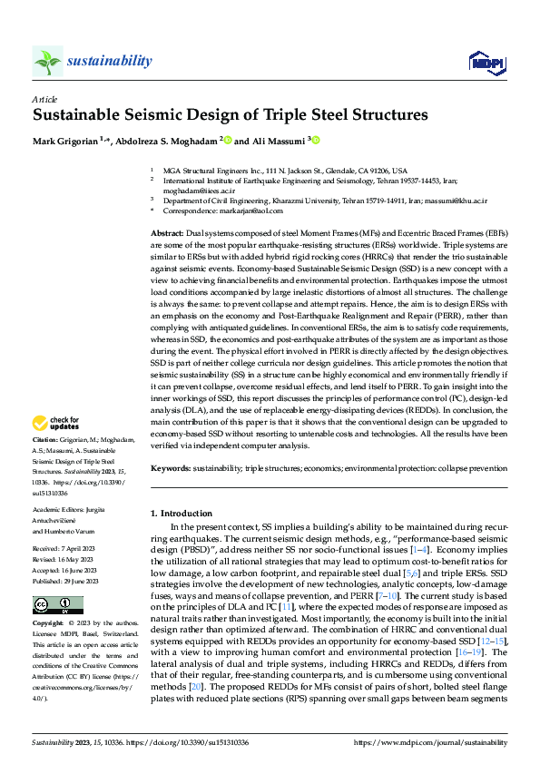 (PDF) Sustainable Seismic Design of Triple Steel Structures