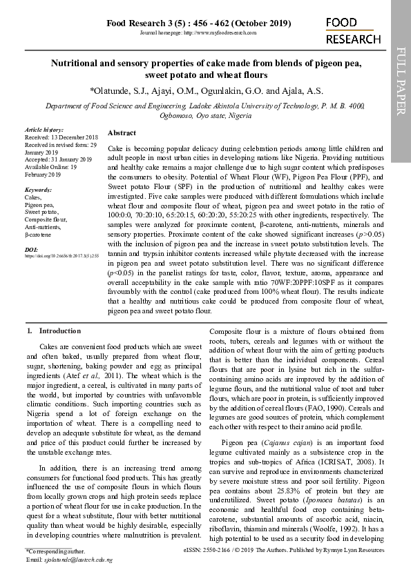 (PDF) Nutritional and sensory properties of cake made from blends of ...
