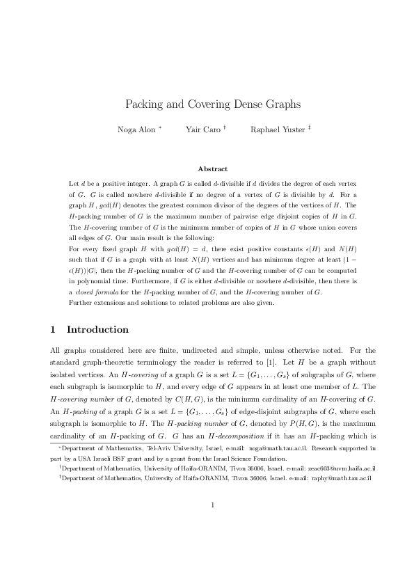 (PDF) Packing and covering dense graphs