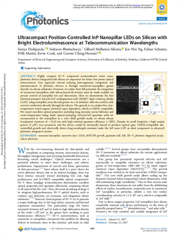 (PDF) Ultracompact Position-Controlled InP Nanopillar LEDs on Silicon ...