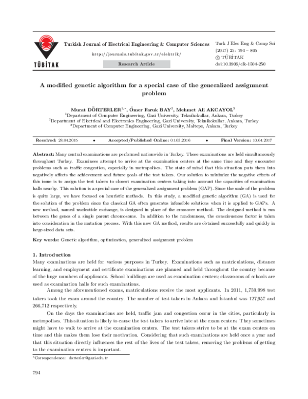 (PDF) A modified genetic algorithm for a special case of the ...