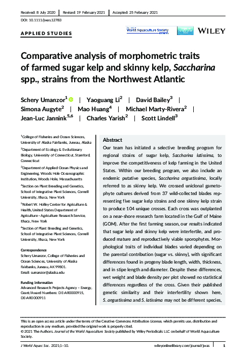 (PDF) Comparative analysis of morphometric traits of farmed sugar kelp ...