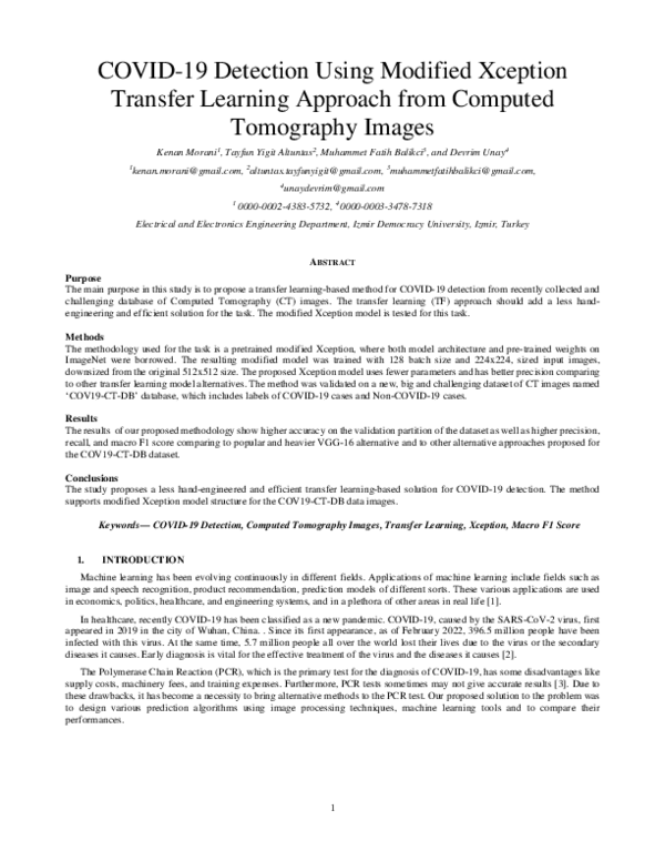 (PDF) COVID-19 Detection Using Transfer Learning Approach from Computed ...