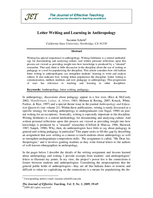 (PDF) Letter Writing and Learning in Anthropology