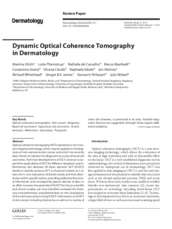 (PDF) Dynamic Optical Coherence Tomography in Dermatology