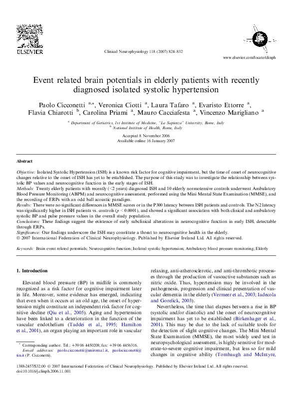 (PDF) Event related brain potentials in elderly patients with recently ...