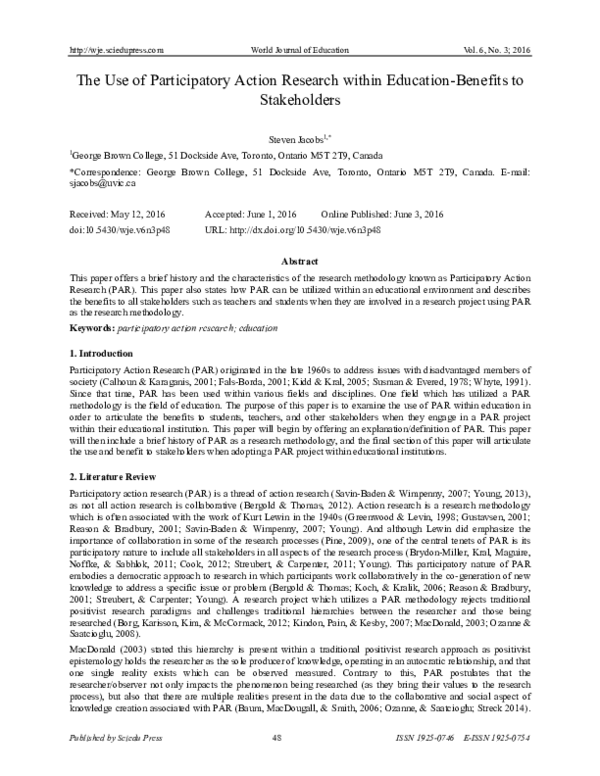 (PDF) The Use of Participatory Action Research within Education ...
