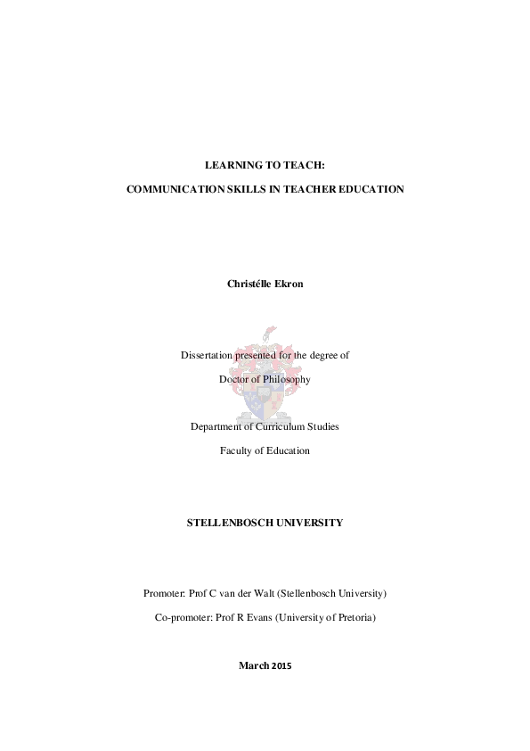 (PDF) Learning to teach : communication skills in teacher education