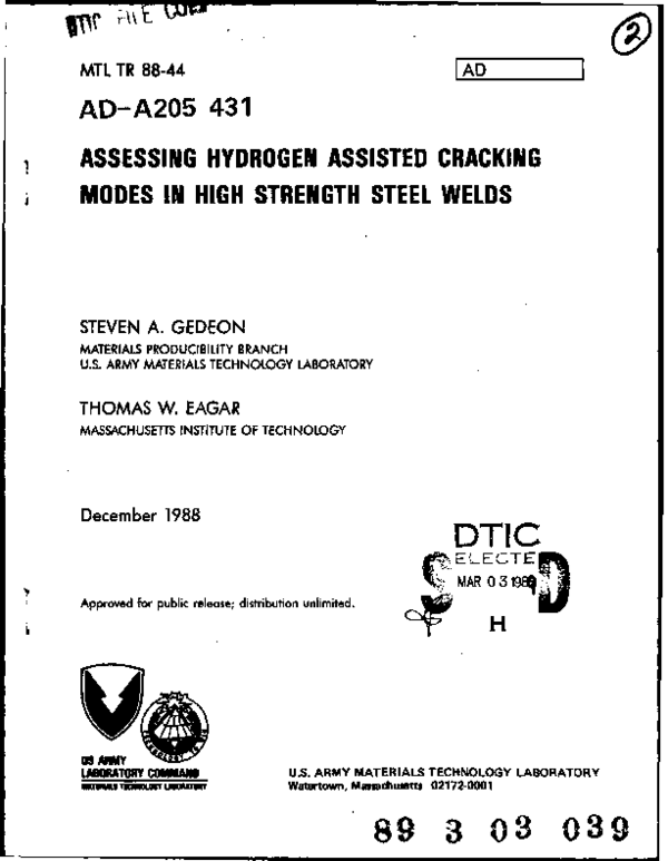 (PDF) Assessing Hydrogen Assisted Cracking Modes in High Strength Steel ...