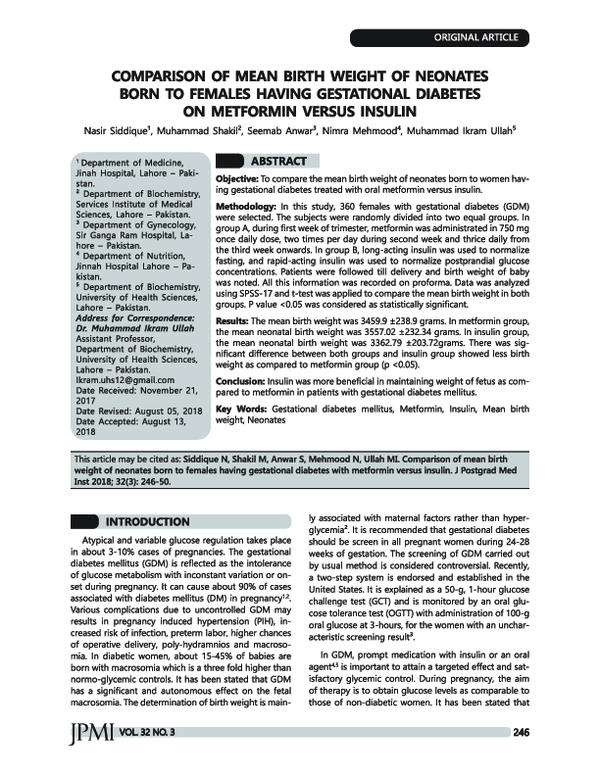 (PDF) Comparison of Mean Birth Weight of Neonates Born to Females ...