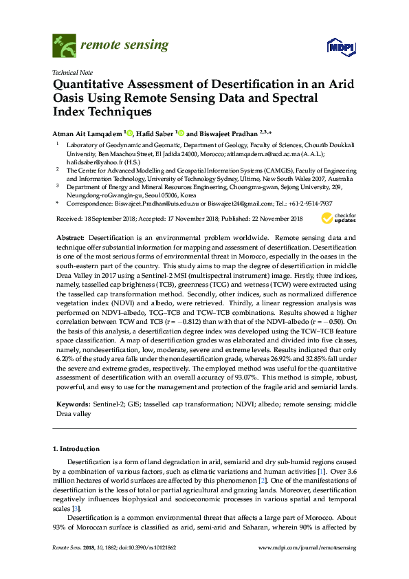 (PDF) Quantitative Assessment of Desertification in an Arid Oasis Using ...