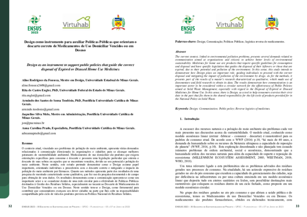 Design as an instrument to support public policies that guide the correct disposal of Expired or Disused Home Use Medicines