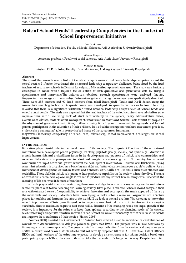 (PDF) Role of School Heads’ Leadership Competencies in the Context of ...