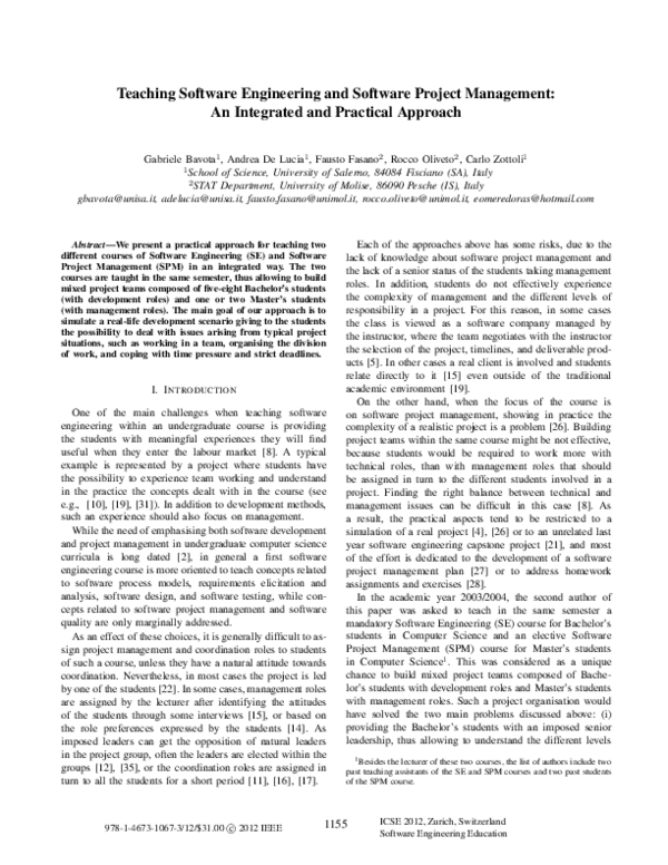 (PDF) Teaching software engineering and software project management: an ...