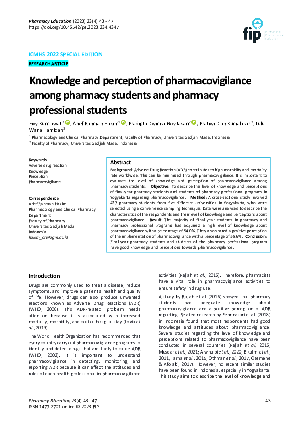 (PDF) Knowledge and perception of pharmacovigilance among pharmacy ...