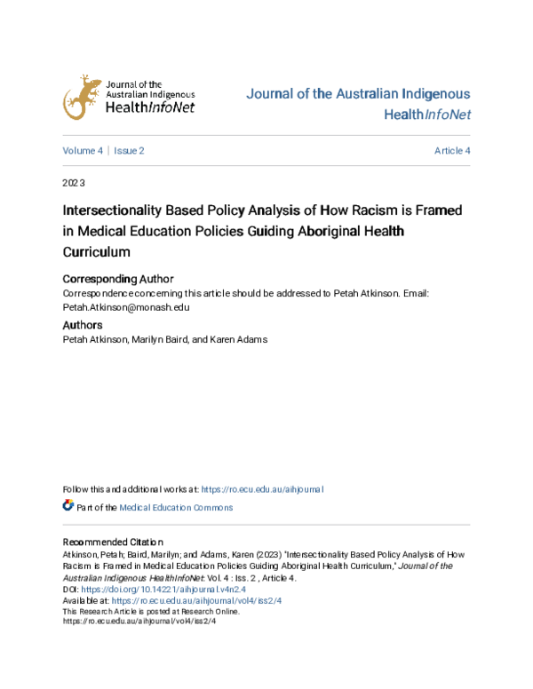 (PDF) Intersectionality Based Policy Analysis of How Racism is Framed ...