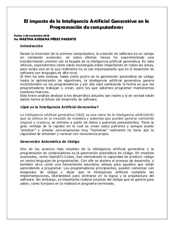 (PDF) El impacto de la Inteligencia Artificial Generativa en la ...