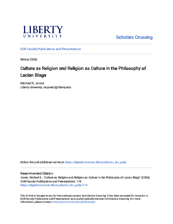 (PDF) Culture as Religion and Religion as Culture in the Philosophy of ...