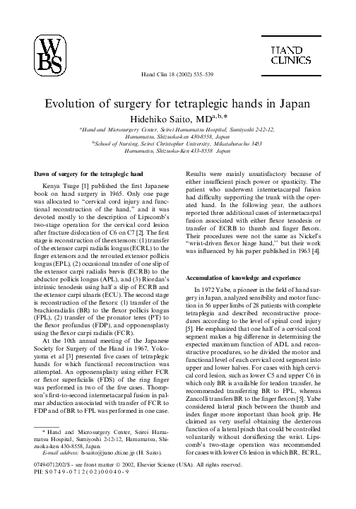 (PDF) Evolution of surgery for tetraplegic hands in Japan