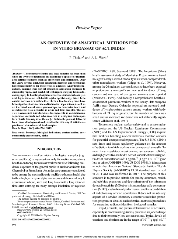 (PDF) An Overview of Analytical Methods for in Vitro Bioassay of Actinides