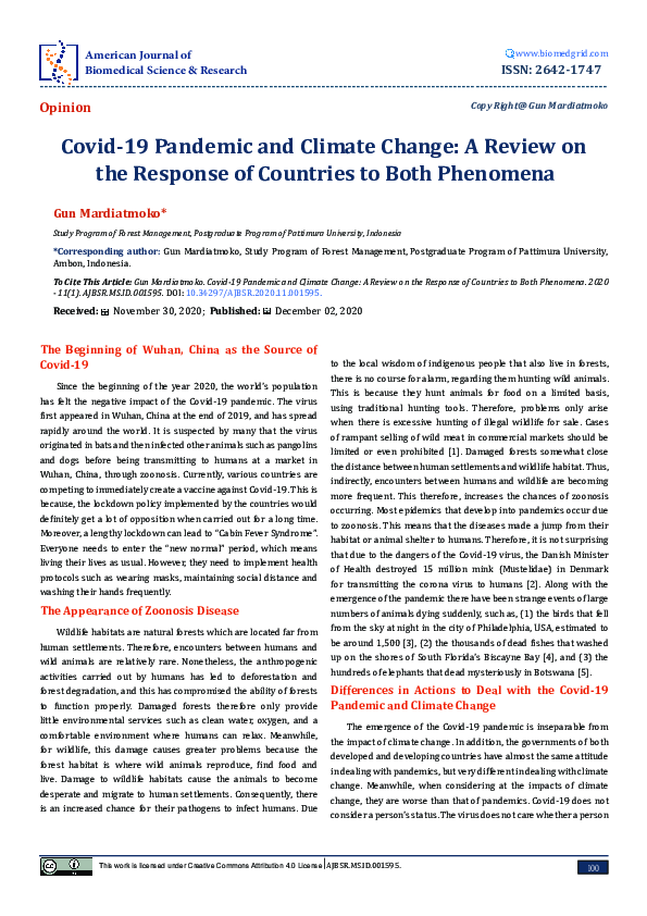 (PDF) Covid-19 Pandemic and Climate Change: A Review on the Response of ...