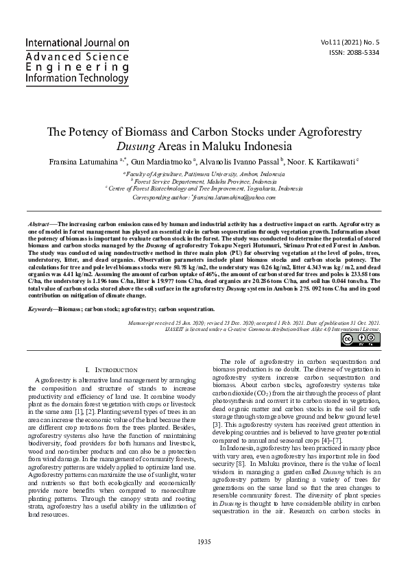(PDF) The Potency of Biomass and Carbon Stocks under Agroforestry ...
