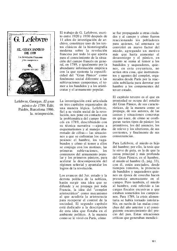 (PDF) Lefebvre, El gran pánico de 1789 . Barcelona Edit