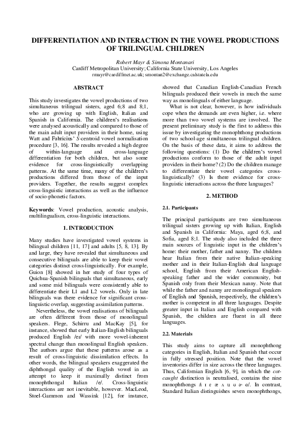 (PDF) Differentiation and interaction in the vowel productions of ...