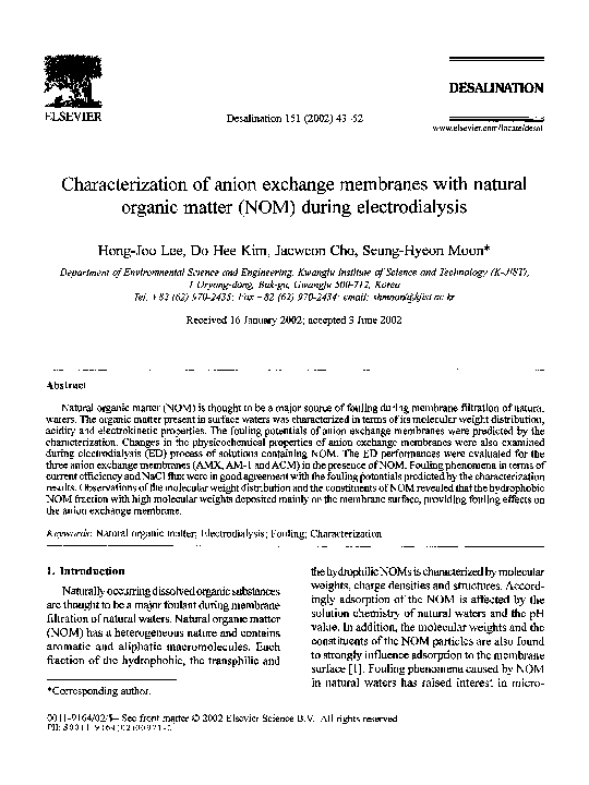 (PDF) Characterization of anion exchange membranes fouled with humate ...