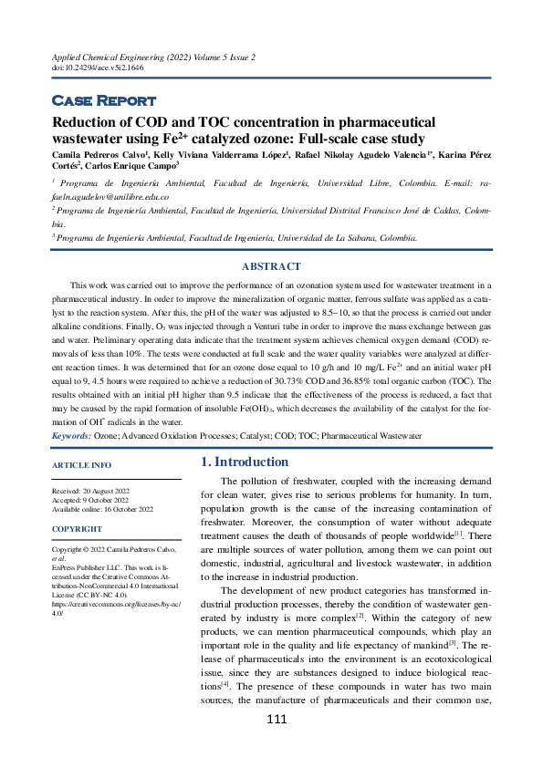 (PDF) Reduction of COD and TOC concentration in pharmaceutical ...
