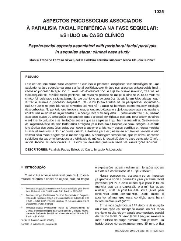 (PDF) Aspectos psicossociais associados à paralisia facial periférica ...