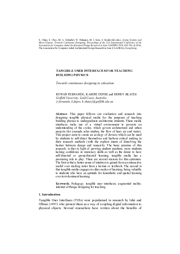 (PDF) Tangible User Interfaces for Teaching Building Physics: Towards ...