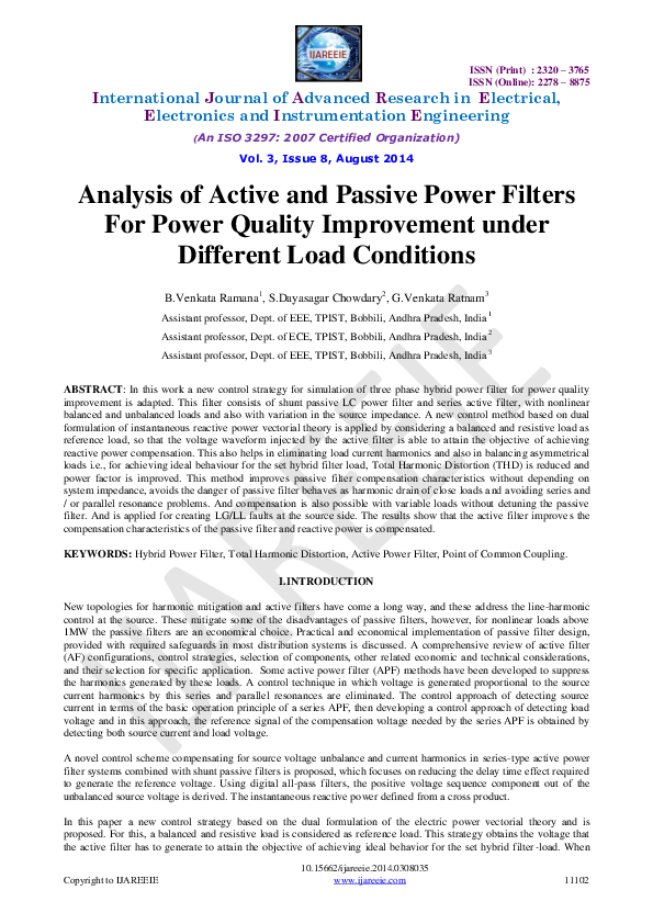 (PDF) Analysis of Active and Passive Power Filters For Power Quality ...