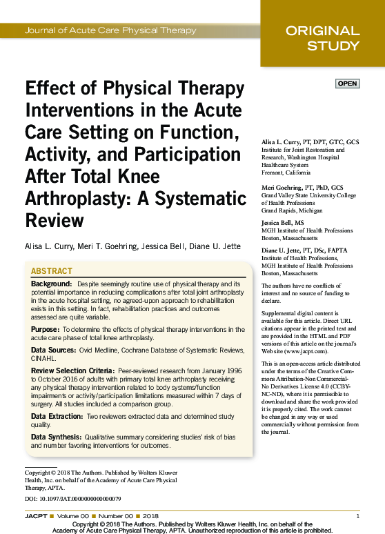 (PDF) Effect of Physical Therapy Interventions in the Acute Care ...