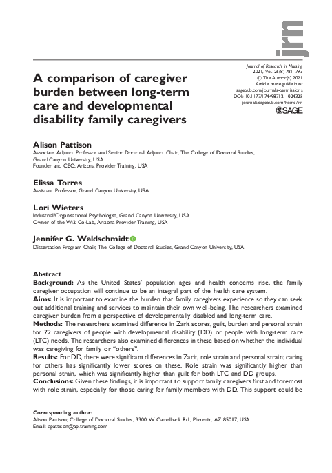 (PDF) A comparison of caregiver burden between long-term care and ...