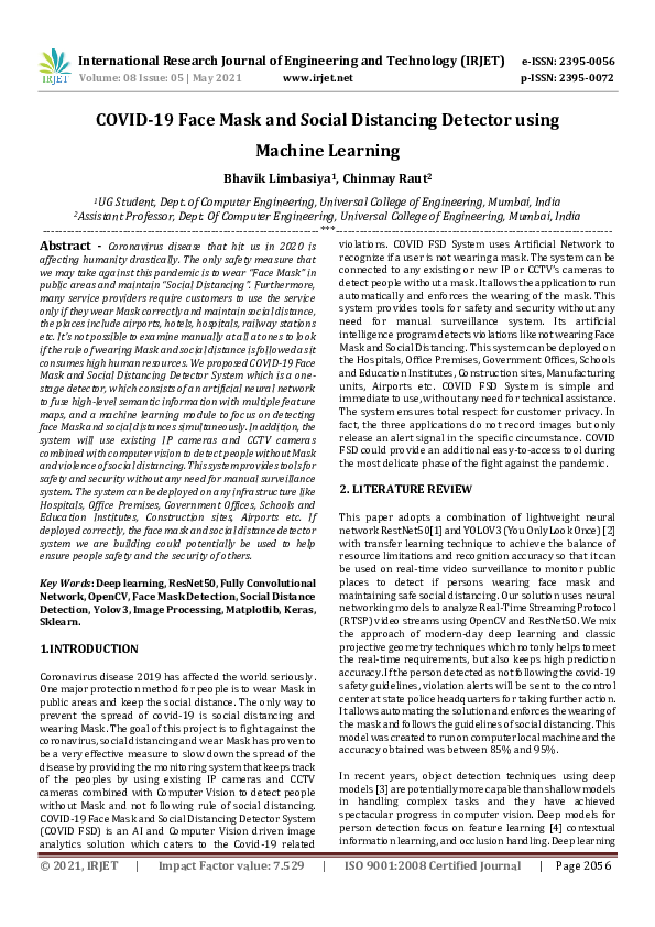 (PDF) COVID-19 Face Mask and Social Distancing Detector using Machine ...