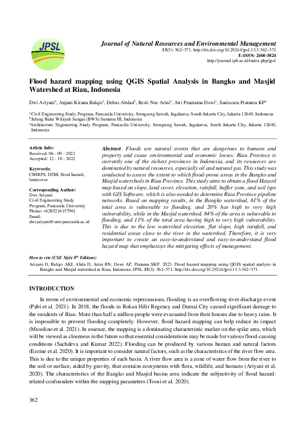 (PDF) Flood Hazard Maping Using QGIS Spatial Analysis in Bangko and ...