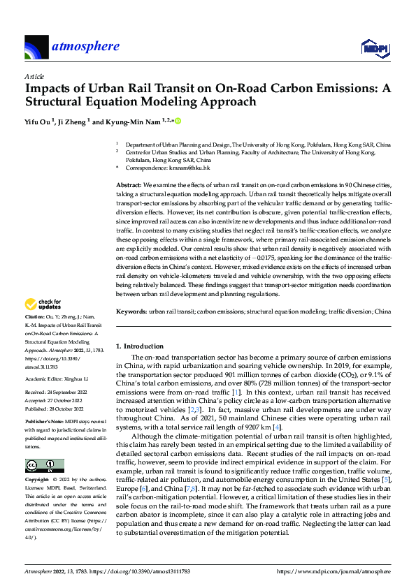 (PDF) Impacts of Urban Rail Transit on On-Road Carbon Emissions: A ...