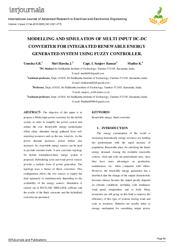 (PDF) Modelling and Simulation of Multi Input DC-DC Converter for ...