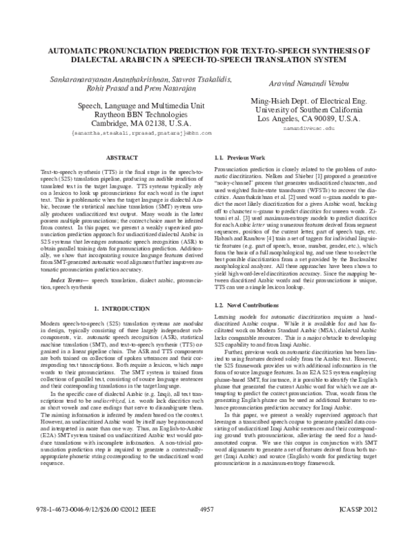 (PDF) Automatic pronunciation prediction for text-to-speech synthesis ...