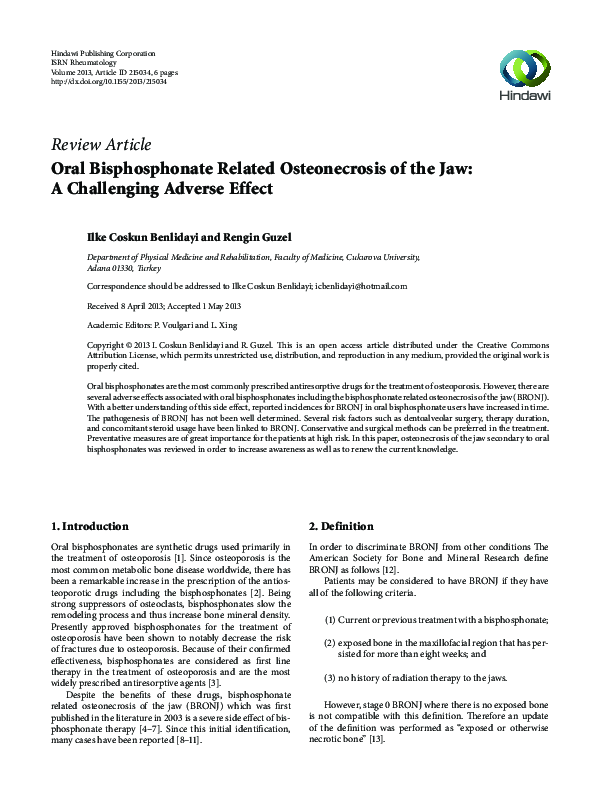 (PDF) Oral Bisphosphonate Related Osteonecrosis of the Jaw: A ...